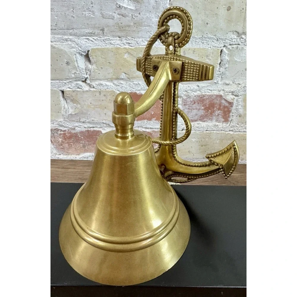 Vintage Solid Brass Ship Bell Anchor Wall Mount Nautical Maritime Rope 6.5